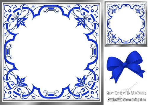Pretty ornate royal blue scroll 8x8 card front/insert frame