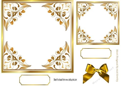 pretty ornate card front/insert with leaves in gold 7x7