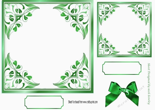 pretty ornate card front/insert with leaves in green 7x7