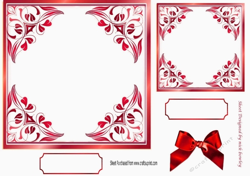 pretty ornate card front/insert with leaves in red 7x7