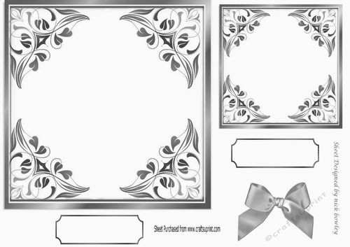 pretty ornate card front/insert with leaves in silver 7x7
