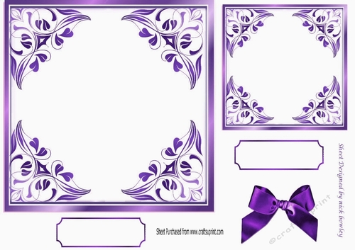 pretty ornate card front/insert with leaves in purple 7x7