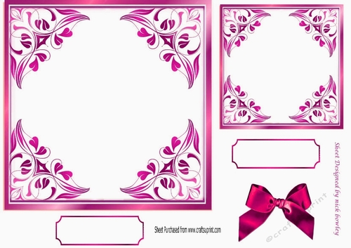 pretty ornate card front/insert with leaves in cerise 7x7