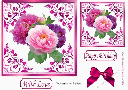 pretty ornate card front/insert with leaves in cerise 7x7 with flowers