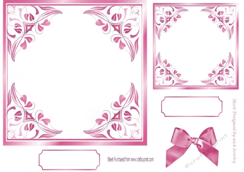 pretty ornate card front/insert with leaves in candy pink 7x7