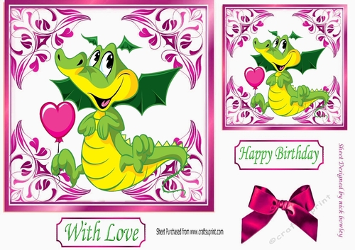 pretty ornate card front/insert with leaves in cerise 7x7 with a dragon 