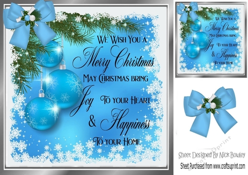 Pretty sparkle christmas blue baubles with verse 8x8