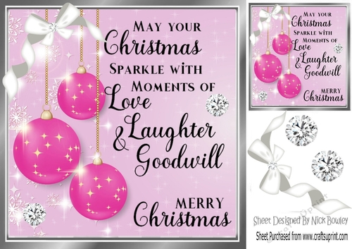 Pretty sparkle christmas pink baubles with verse 8x8