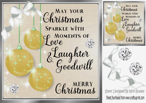 Pretty sparkle christmas gold baubles with verse 8x8