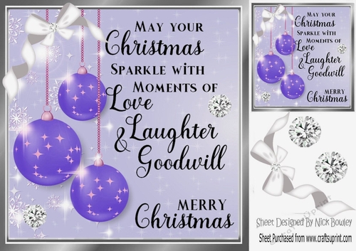 Pretty sparkle christmas purple baubles with verse 8x8