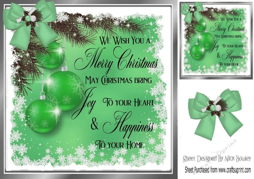 Pretty sparkle christmas green baubles with verse 8x8