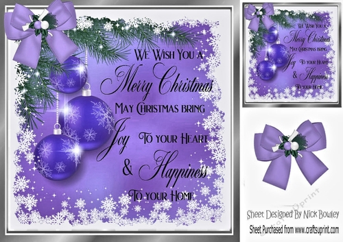 Pretty sparkle christmas purple baubles with verse 8x8