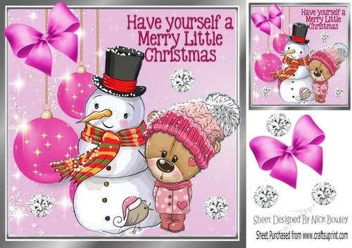 Cute christmas with snowman and pink baubles 8x8