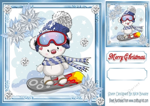 Cute little teddy playing in the snow 8x8 