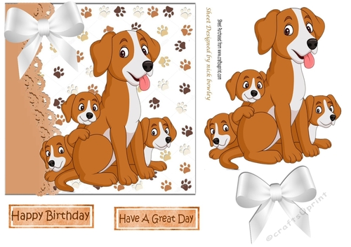family of cute puppies with mum and white bow 7x7