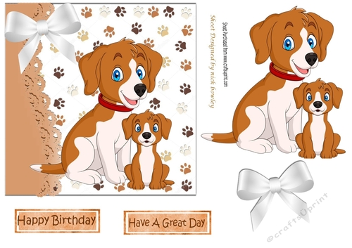  cute puppy  and white bow 7x7