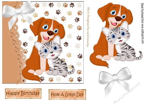 cute puppy  and kitten with white bow 7x7