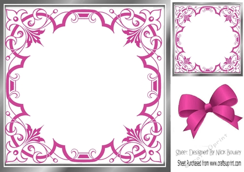 Pretty ornate cerise bright pink scroll 8x8 frame card front/insert