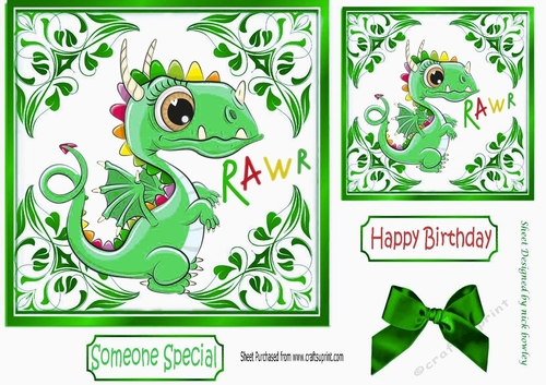  ornate card front/insert with leaves, bright green 7x7 with a bright green  dragon