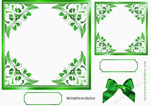 pretty ornate card front/insert with leaves in bright green 7x7 
