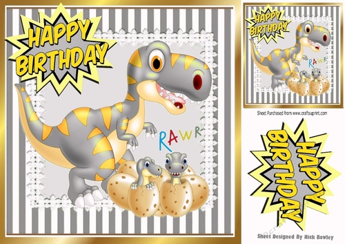 RAWR Cute baby dinos hatching with mum in silver striped 8x8 frame