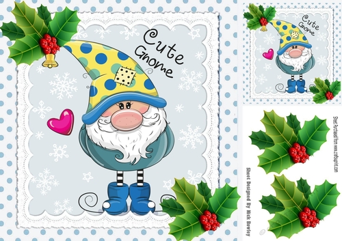 Cute chrismas gnome with holly 8x8 (one)
