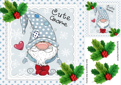 Cute chrismas gnome with holly 8x8 (two)