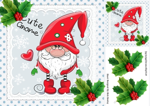 Cute chrismas gnome with holly 8x8 (three)