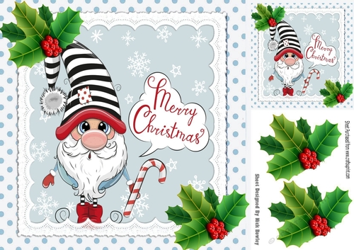 Cute chrismas gnome with holly 8x8 (four)