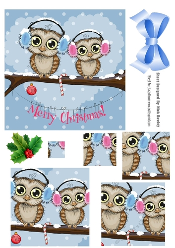 Cute owls on a branch wearing ear muffs square pyramids