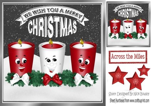 Funny face candles with bows and red stars 8x8