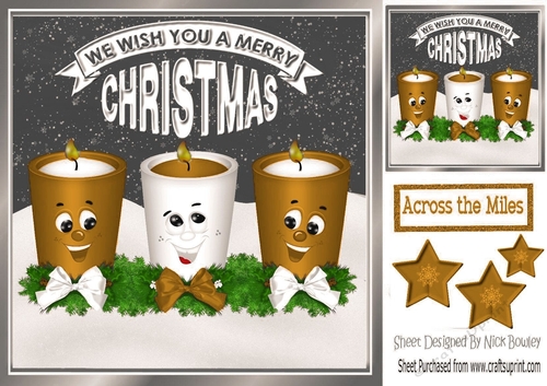 Funny face candles with bows and gold stars 8x8