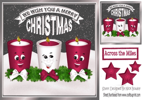 Funny face candles with bows and cerise stars 8x8