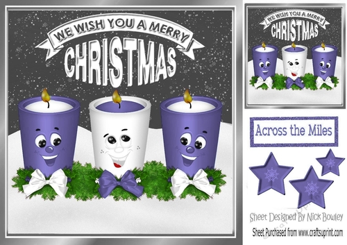 Funny face candles with bows and purple stars 8x8