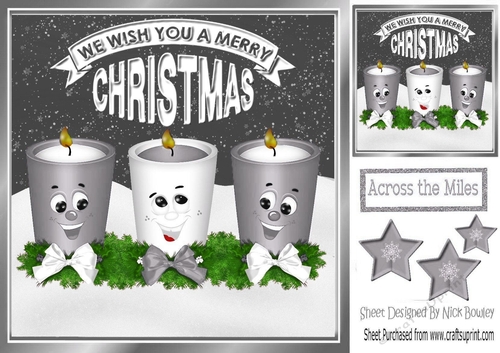 Funny face candles with bows and silver stars 8x8