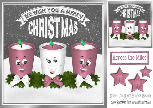 Funny face candles with bows and pink stars 8x8