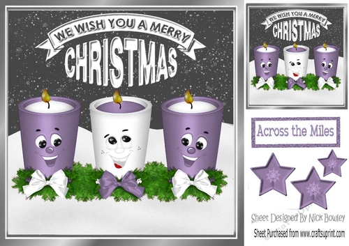 Funny face candles with bows and lilac stars 8x8
