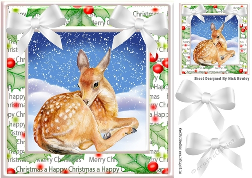 Cute deer in festive frame with white bows 8x8