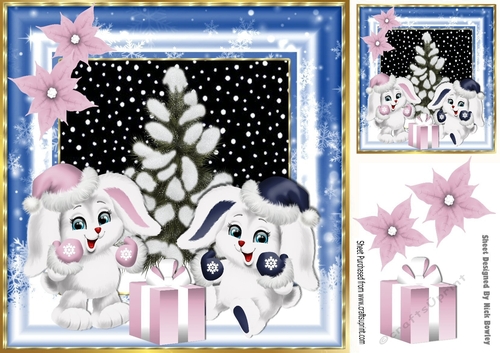 Cute bunnies with christmas tree 8x8