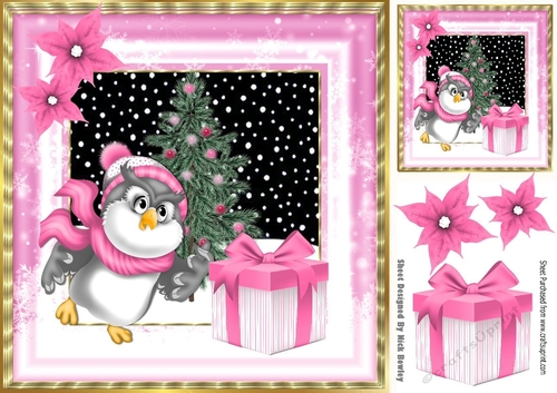 Cute owl in pink with christmas tree 8x8