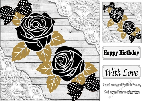 pretty ornate black roses with gold leaves and lace card fronts 8x8