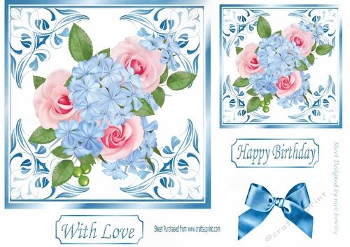 Pretty pastel flowers in ornate leaf 7x7 frame (blue)
