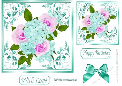 Pretty pastel flowers in ornate leaf 7x7 frame (turq)