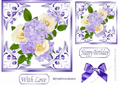 Pretty pastel flowers in ornate leaf 7x7 frame (purple)