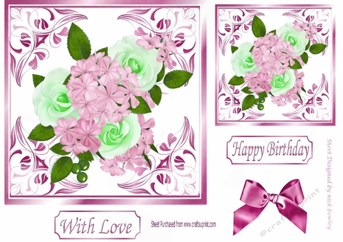 Pretty pastel flowers in ornate leaf 7x7 frame (pink)