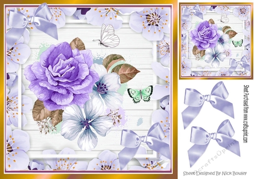 Pretty floral frame with  pastel lilac flowers & bows 8x8