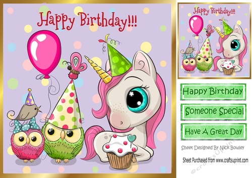 Cute Owls Partying with pretty unicorn 8x8