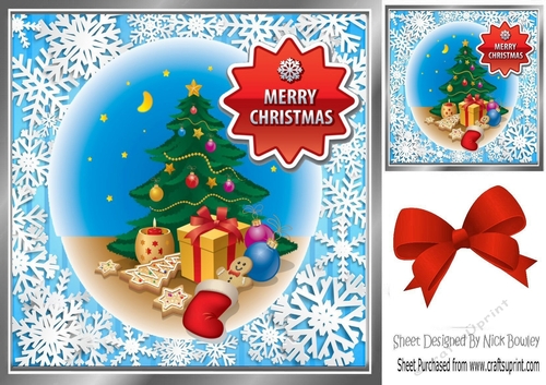 A lovely festive christmas with tree in blue snowflake 8x8 frame