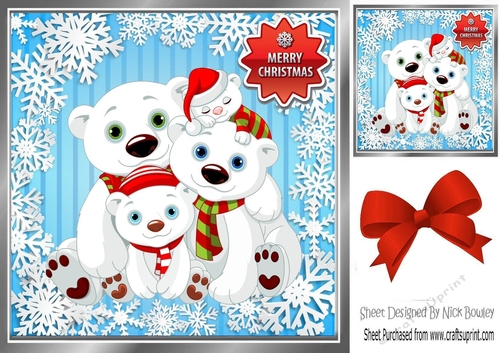 lovely family of polar bears in snowflake 8x8 frame