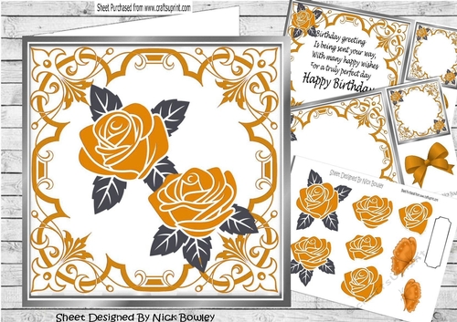 Pretty Painted Gold Roses In Ornate Scroll  8x8 Frame Mini Kit